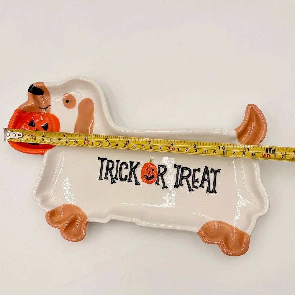 Boston Warehouse Halloween Ghost Dog Dachshund Ceramic Platter Trick Or Treat